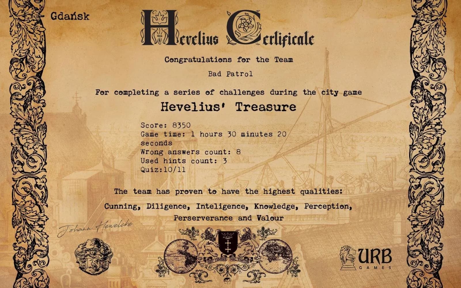 Hevelius Certificate